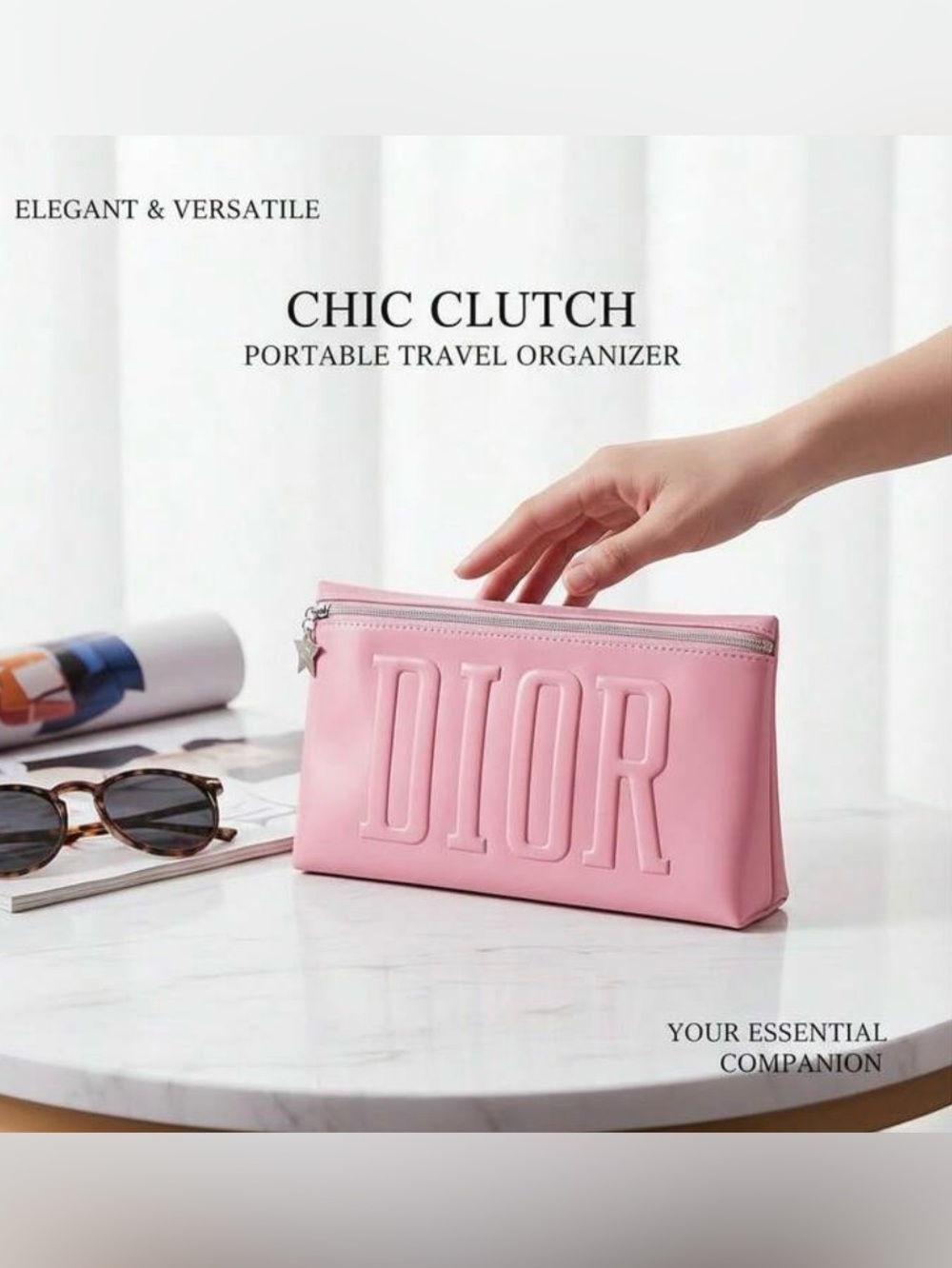 New w/ box Dior Beauty Pink  Pouch w/ Gold Star Zip Charm - Picture 2 of 4